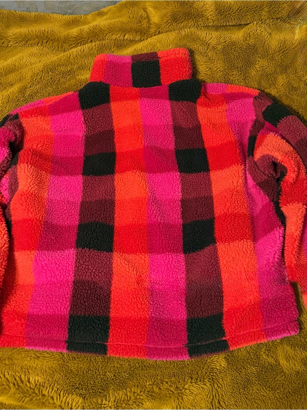 a new day Pink & Red Plush Checkerboard Zip Jacket - Picture 2 of 6